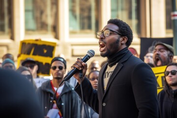 black man giving a speech about the importance of voting rights - obrazy, fototapety, plakaty