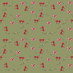 Seamless Cristmas pattern. Watercolor hand drawn illustration. Winter holiday. Applicable for textiles, fabric.