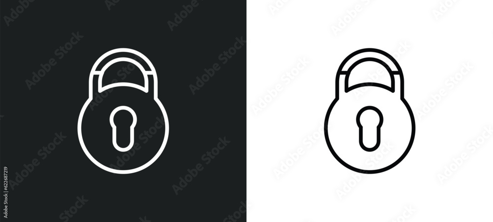 Poster padlock close outline icon in white and black colors. padlock close flat vector icon from security c