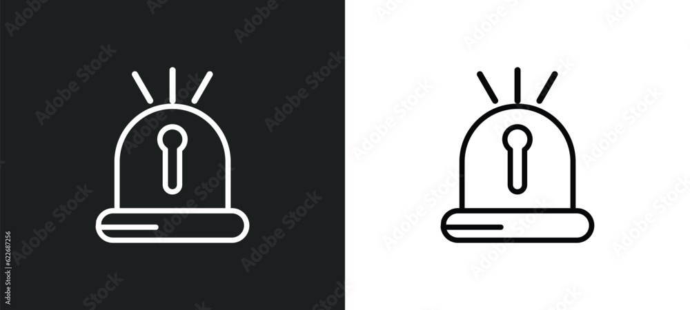 Poster emergency light outline icon in white and black colors. emergency light flat vector icon from securi