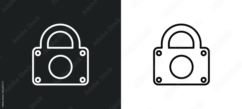 Poster blocked padlock outline icon in white and black colors. blocked padlock flat vector icon from securi