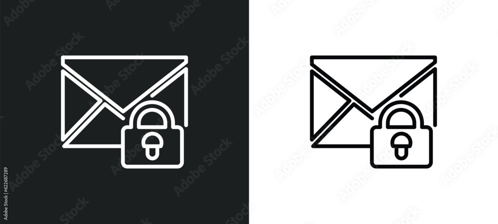 Poster secure envelope outline icon in white and black colors. secure envelope flat vector icon from securi