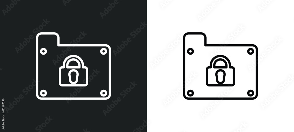 Poster lock folder outline icon in white and black colors. lock folder flat vector icon from security colle