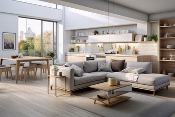 interior design, light Stylish apartment interior with modern kitchen. created generative ai.
