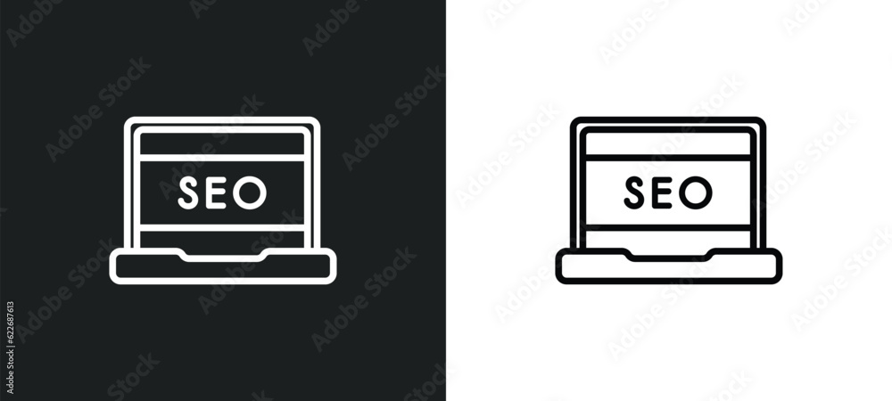Poster screen outline icon in white and black colors. screen flat vector icon from search engine optimizati