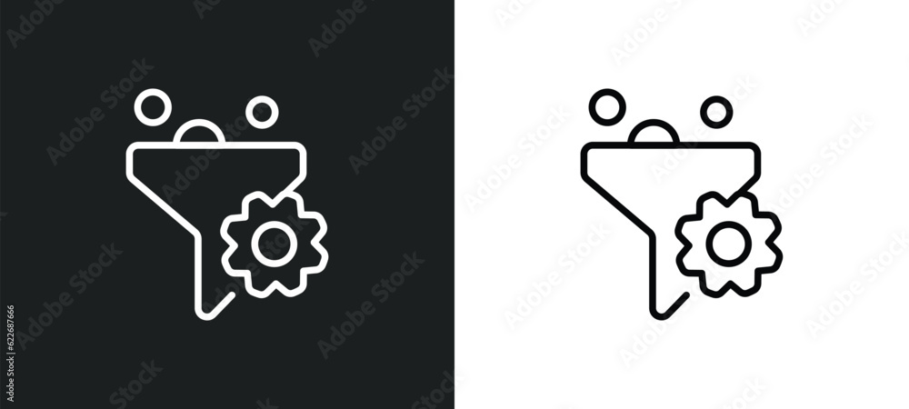 Poster funnel outline icon in white and black colors. funnel flat vector icon from search engine optimizati