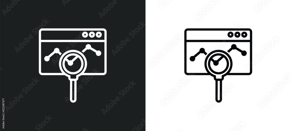 Poster monitoring outline icon in white and black colors. monitoring flat vector icon from search engine op