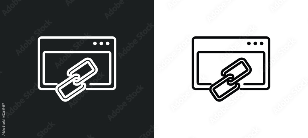 Poster link outline icon in white and black colors. link flat vector icon from search engine optimization c