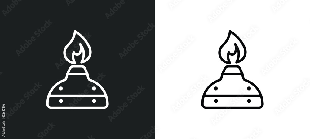 Poster burner outline icon in white and black colors. burner flat vector icon from science collection for w