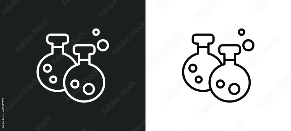 Poster flasks outline icon in white and black colors. flasks flat vector icon from science collection for w