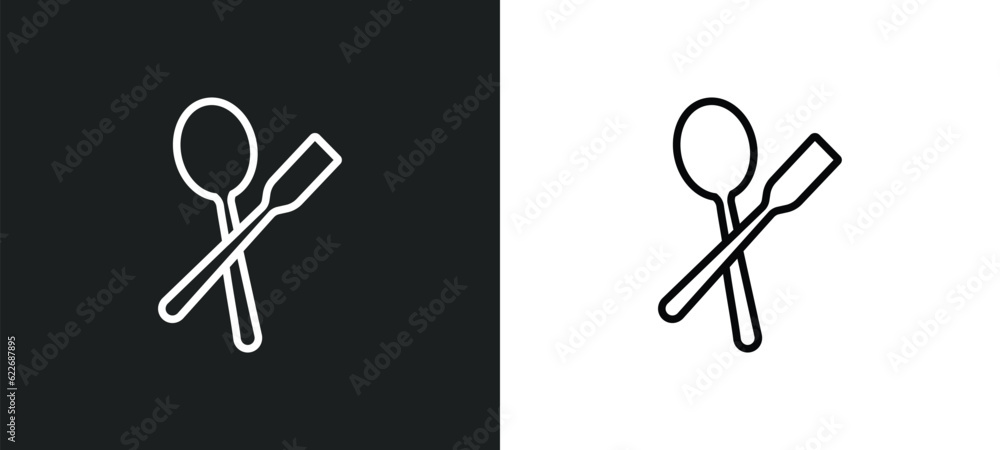 Poster spoon outline icon in white and black colors. spoon flat vector icon from science collection for web