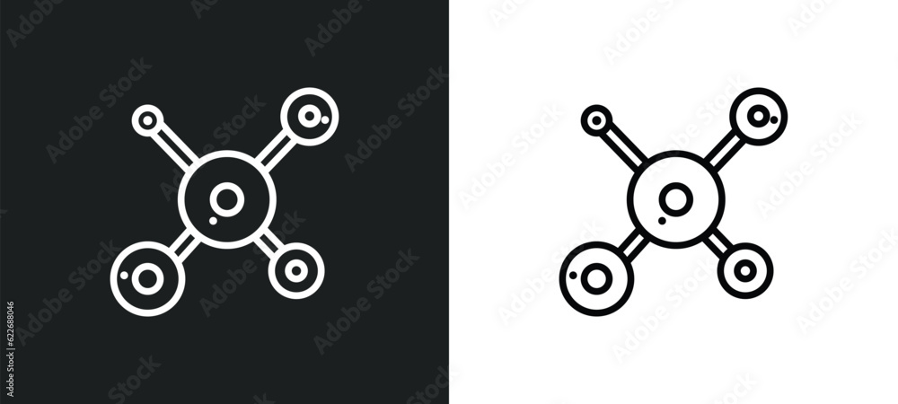 Poster molecule outline icon in white and black colors. molecule flat vector icon from science collection f
