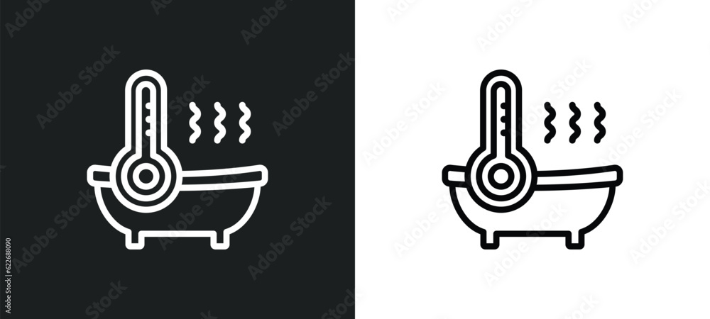 Poster warming-up time outline icon in white and black colors. warming-up time flat vector icon from sauna 