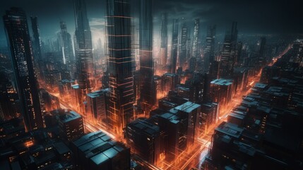 Exploring the Digital City: A Futuristic Concept of Light, Data, and Communication in a Computer-generated Motion Loop, generative AI