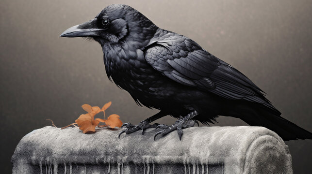 raven in the snow HD 8K wallpaper Stock Photographic Image