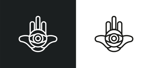 Fototapeta premium hamsa outline icon in white and black colors. hamsa flat vector icon from religion collection for web, mobile apps and ui.