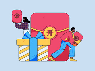 Holiday Shopping E-Commerce Online Shopping People Flat Vector Concept Operation Hand Drawn Illustration
