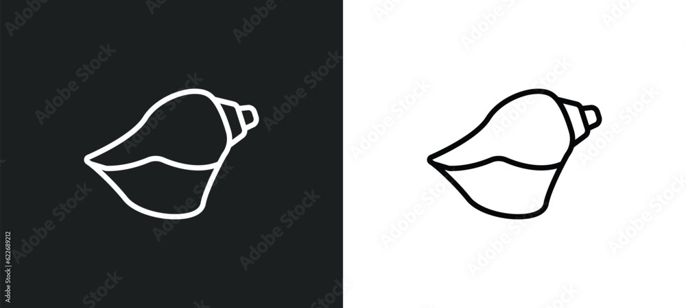 Poster conch shell outline icon in white and black colors. conch shell flat vector icon from religion colle