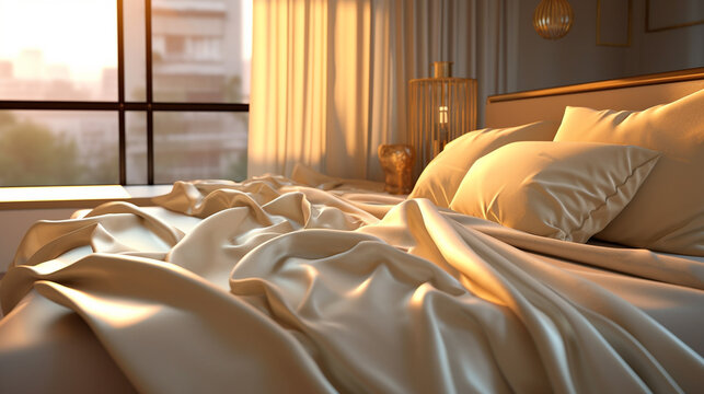 bed in bedroom HD 8K wallpaper Stock Photographic Image