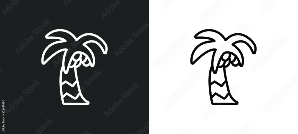 Poster palm tree with date outline icon in white and black colors. palm tree with date flat vector icon fro