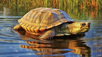 Fototapeta premium turtle on the water HD 8K wallpaper Stock Photographic Image
