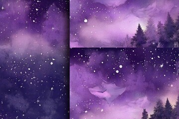 Starry Painted Purple Skies Digital Paper Generative AI 