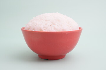 steam rice with red bowl