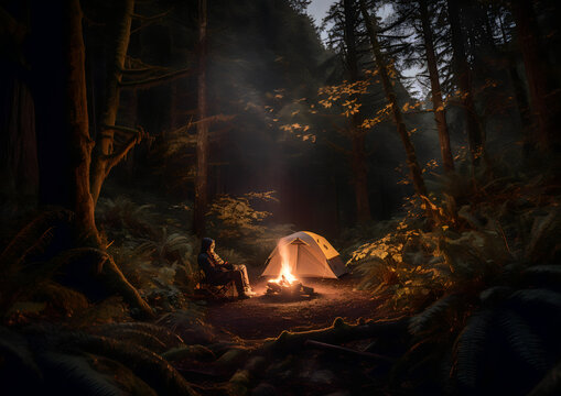 camping in the forest