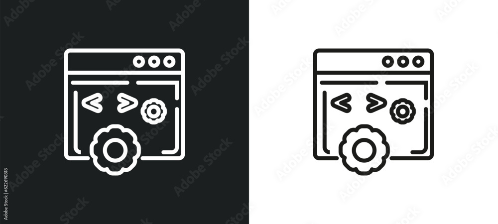 Poster web optimization outline icon in white and black colors. web optimization flat vector icon from prog