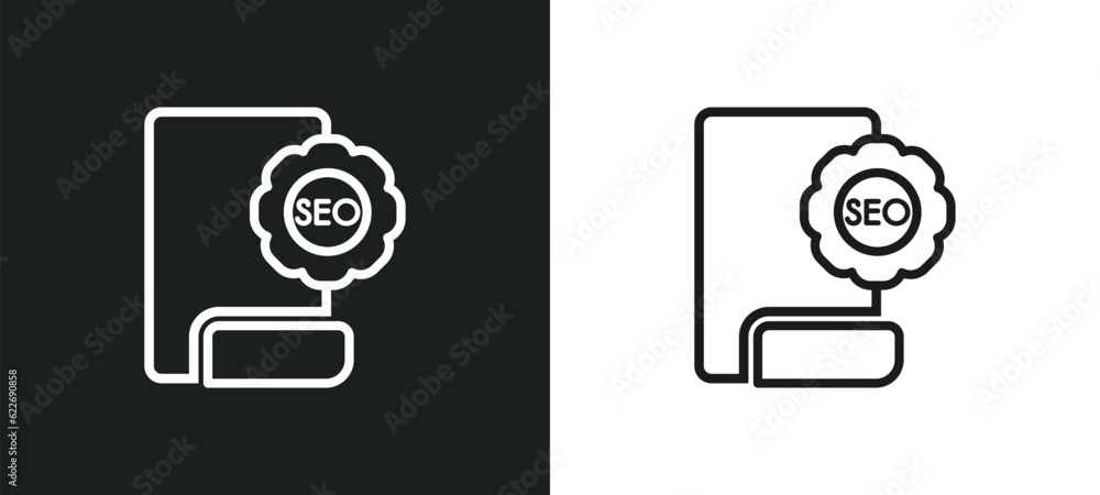 Poster seo report outline icon in white and black colors. seo report flat vector icon from programming coll