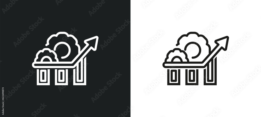 Poster seo growth outline icon in white and black colors. seo growth flat vector icon from programming coll