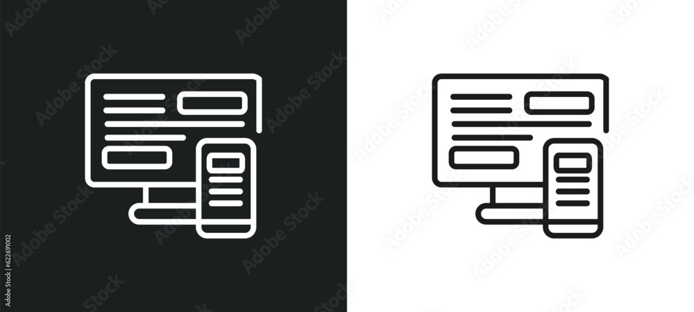 Poster adaptive layout outline icon in white and black colors. adaptive layout flat vector icon from progra