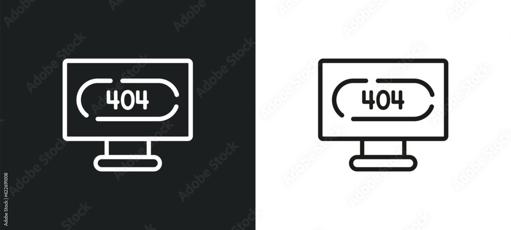 Poster 404 error outline icon in white and black colors. 404 error flat vector icon from programming collec