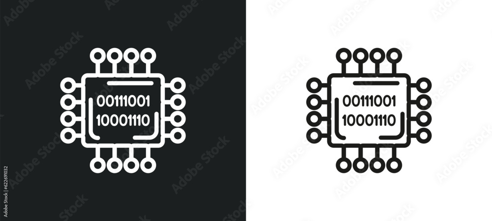 Poster microchip outline icon in white and black colors. microchip flat vector icon from programming collec