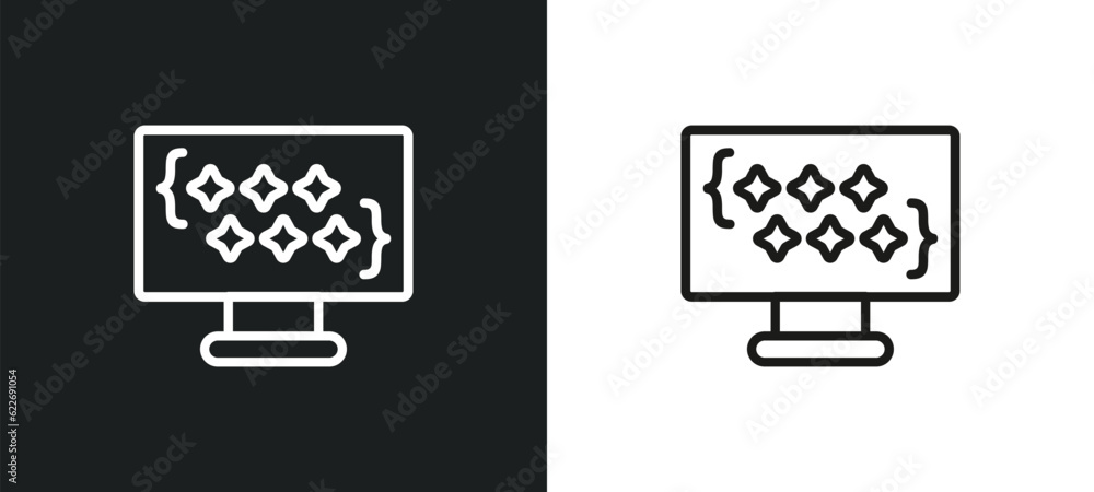 Poster clean code outline icon in white and black colors. clean code flat vector icon from programming coll