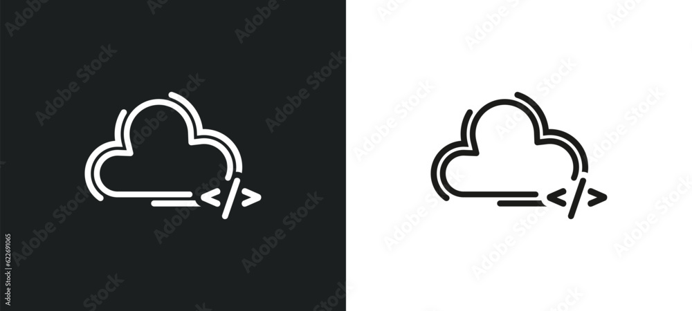 Poster cloud storage outline icon in white and black colors. cloud storage flat vector icon from programmin