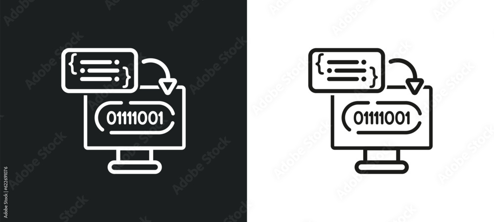 Poster compiler outline icon in white and black colors. compiler flat vector icon from programming collecti