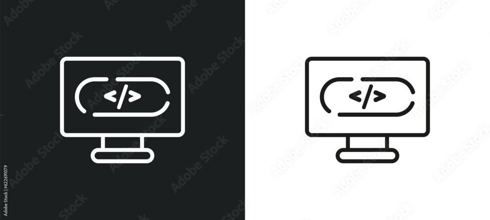Fototapete programming outline icon in white and black colors. programming flat vector icon from programming co