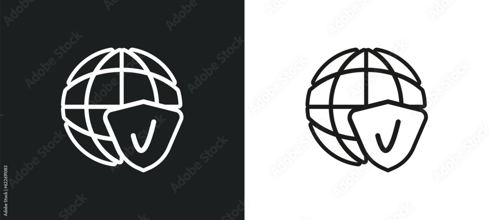Poster secured network outline icon in white and black colors. secured network flat vector icon from progra