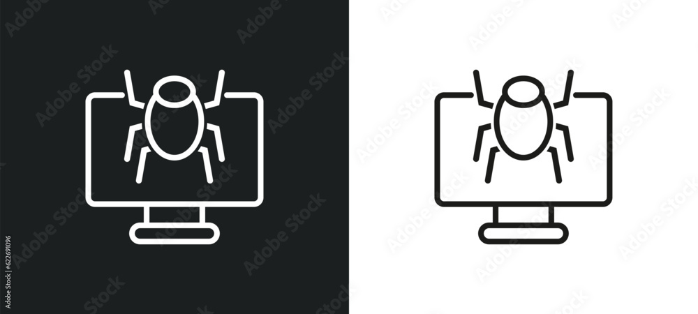 Poster bug report outline icon in white and black colors. bug report flat vector icon from programming coll