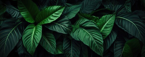 Fototapeta na wymiar Abstract green leaf texture, nature background, tropical panorama. Generative Ai.