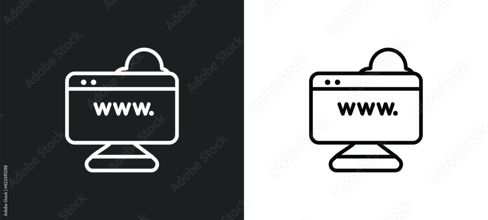 Poster seo and web outline icon in white and black colors. seo and web flat vector icon from seo collection