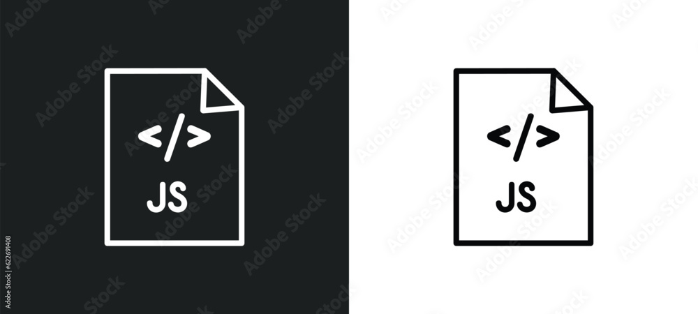 Poster js outline icon in white and black colors. js flat vector icon from programming collection for web, 