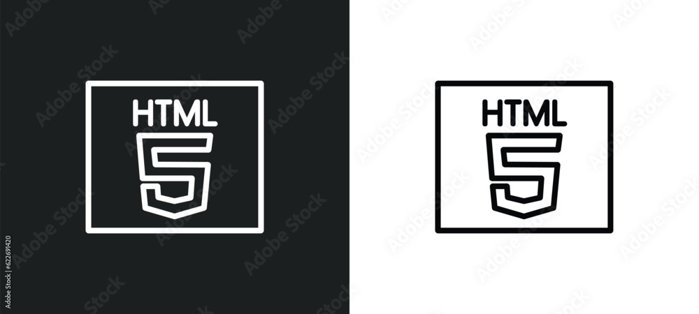 Poster html5 outline icon in white and black colors. html5 flat vector icon from programming collection for
