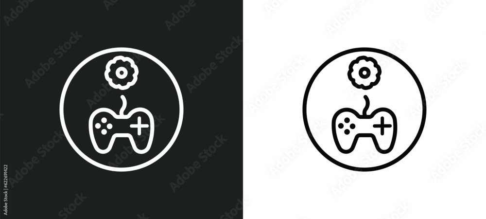 Poster game development outline icon in white and black colors. game development flat vector icon from prog