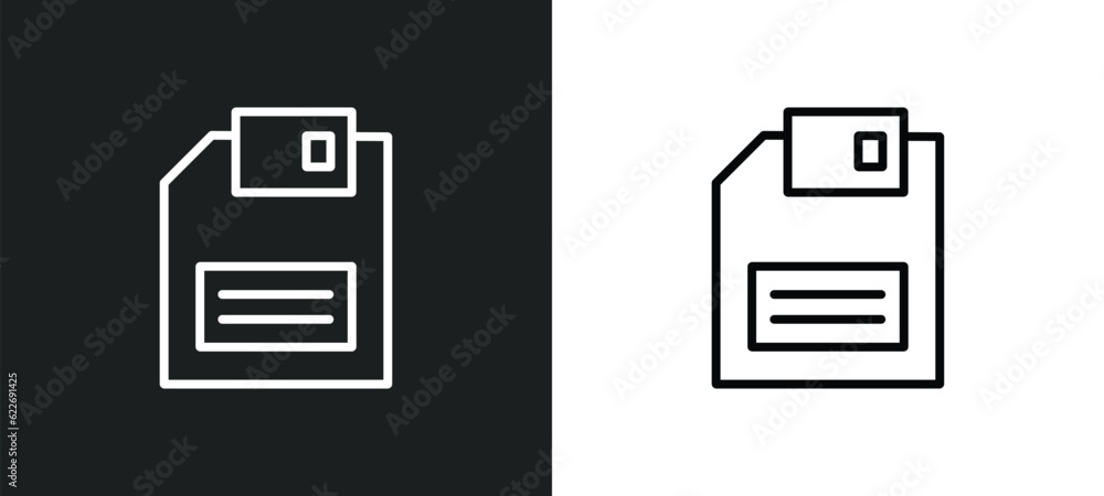 Poster floppy disk outline icon in white and black colors. floppy disk flat vector icon from programming co