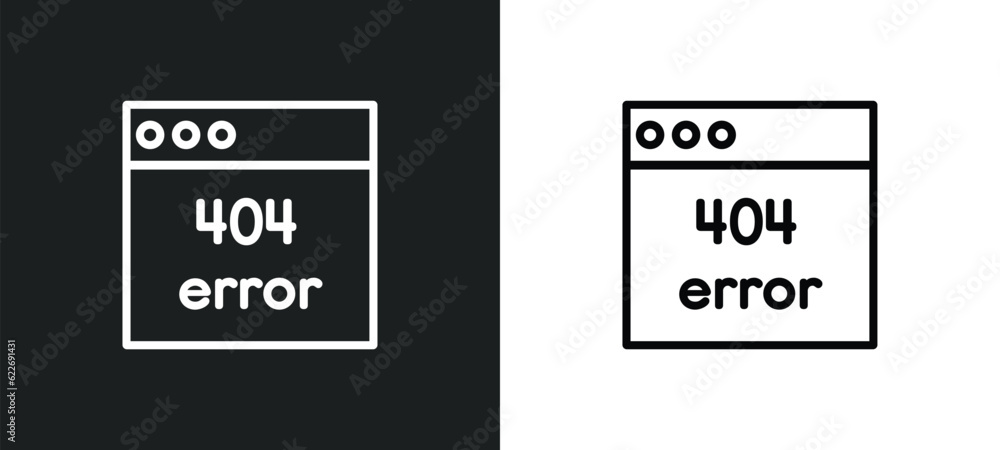 Poster error 404 outline icon in white and black colors. error 404 flat vector icon from programming collec
