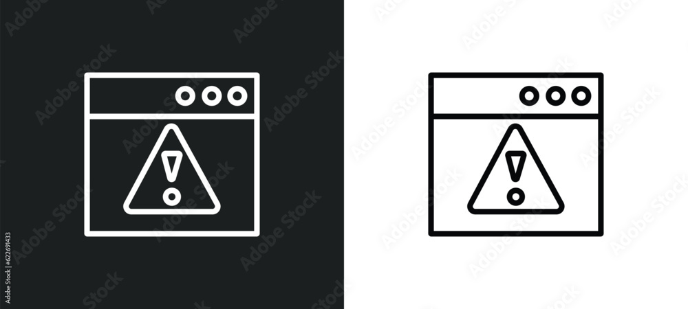 Poster error outline icon in white and black colors. error flat vector icon from seo collection for web, mo