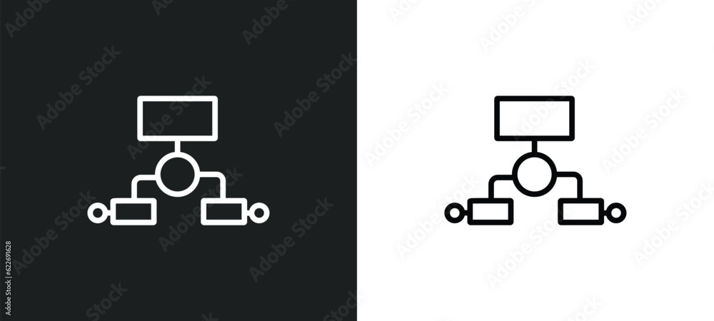 Poster aorithm outline icon in white and black colors. aorithm flat vector icon from programming collection