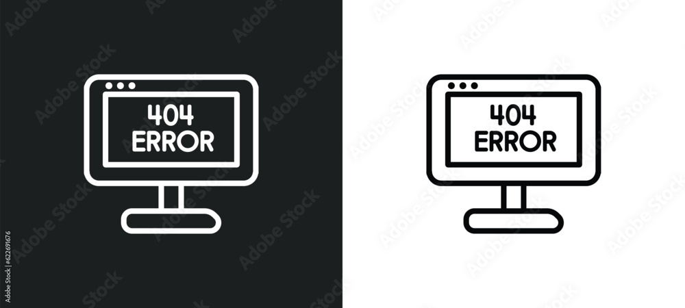 Poster 404 error outline icon in white and black colors. 404 error flat vector icon from programming collec